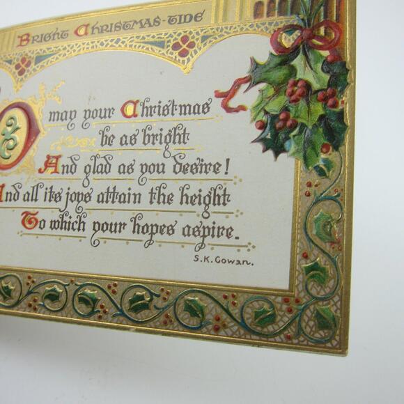 Christmas Postcard Raphael Tuck & Sons Gold Embossed Christmas Text 502 Antique - Picture 4 of 12